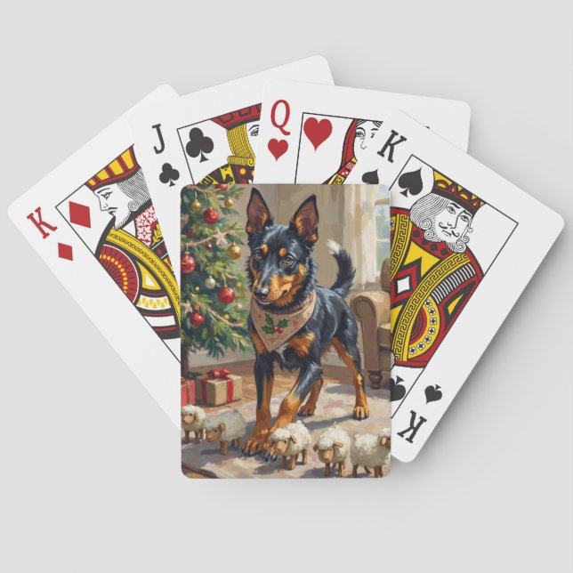 Australian Kelpie Herding Christmas Art Poker Cards (Back)