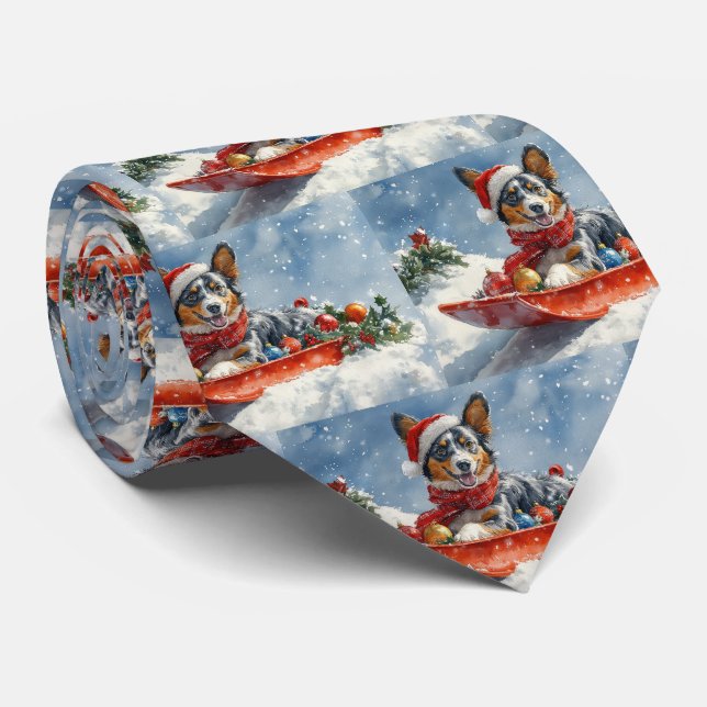 Australian Kelpie in Sledge Let it Snow Christmas Neck Tie (Rolled)