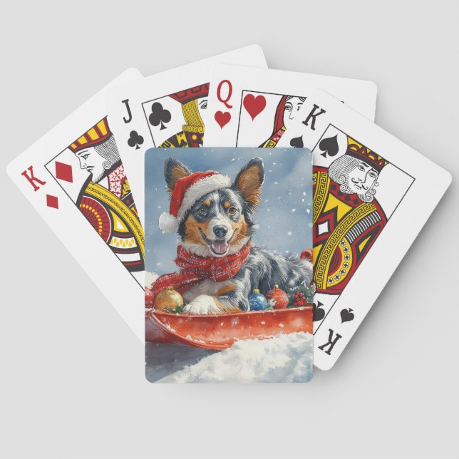 Australian Kelpie in Sledge Let it Snow Christmas Poker Cards (Back)