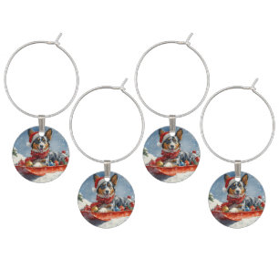 Australian Kelpie in Sledge Let it Snow Christmas Wine Charm