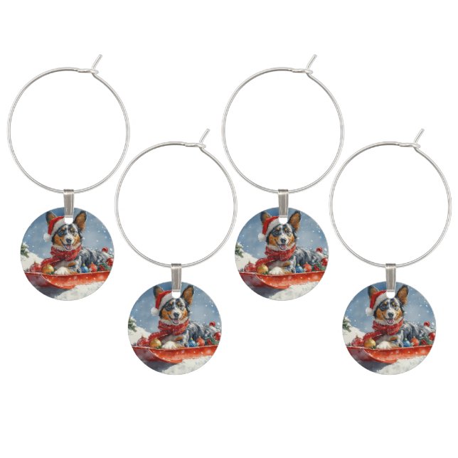 Australian Kelpie in Sledge Let it Snow Christmas Wine Charm (Staggered)