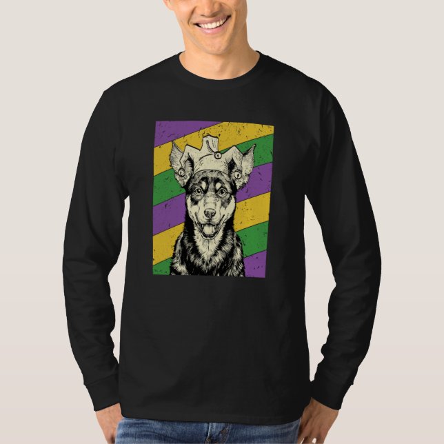 Australian Kelpie Jester Mardi Gras Dog Mom or Dad T-Shirt (Front)
