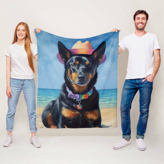 Australian Kelpie on Beach,dog lovers summer gift  Fleece Blanket (In Situ)