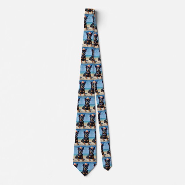 Australian Kelpie on Beach,dog lovers summer gift  Neck Tie (Front)