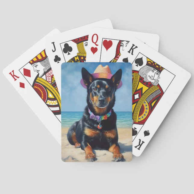 Australian Kelpie on Beach,dog lovers summer gift  Poker Cards (Back)