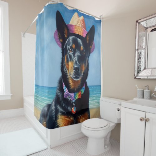 Australian Kelpie on Beachdog lovers summer gift  Shower Curtain