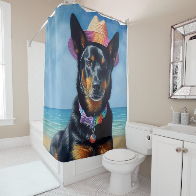 Australian Kelpie on Beach,dog lovers summer gift  Shower Curtain (In Situ)
