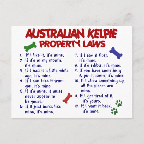 AUSTRALIAN KELPIE Property Laws 2 Postcard
