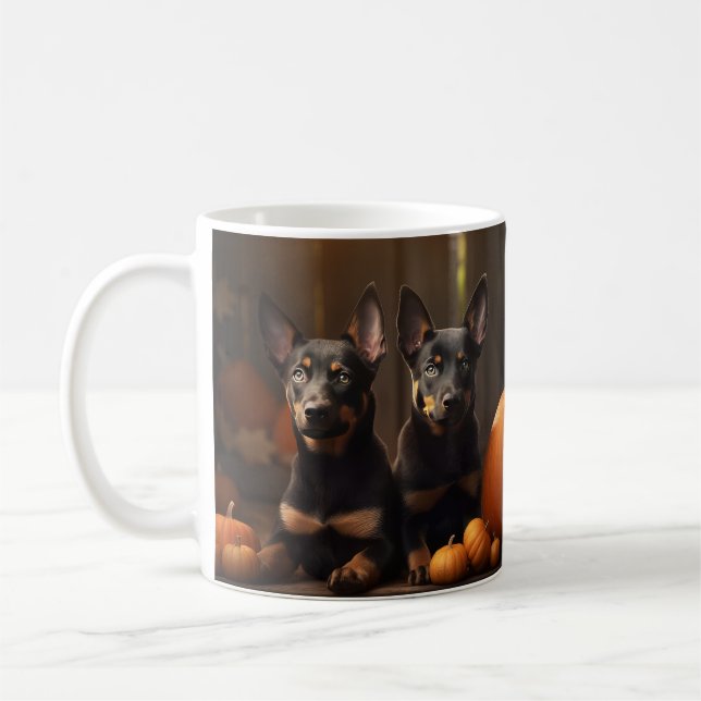Australian Kelpie Puppy Autumn Delight Pumpkin Coffee Mug (Left)