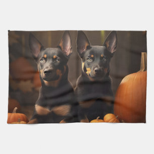 Australian Kelpie Puppy Autumn Delight Pumpkin Kitchen Towel
