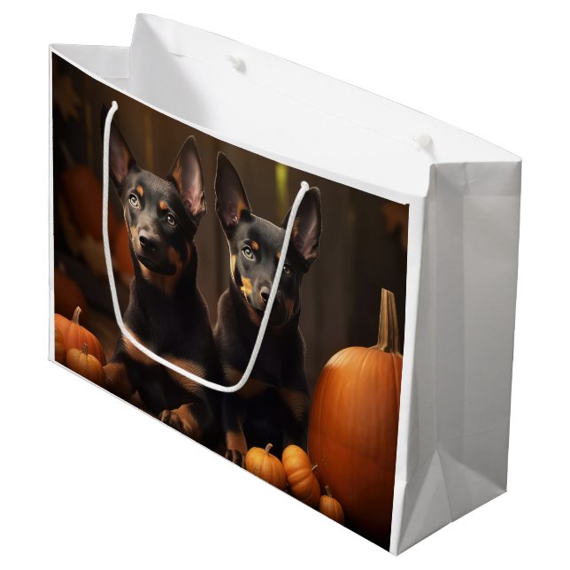 Australian Kelpie Puppy Autumn Delight Pumpkin Large Gift Bag (Front Angled)