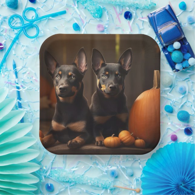 Australian Kelpie Puppy Autumn Delight Pumpkin Paper Plates (Party)