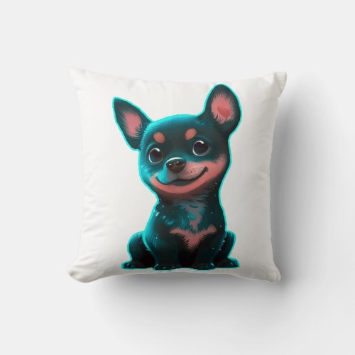 Australian Kelpie puppy neon Throw Pillow