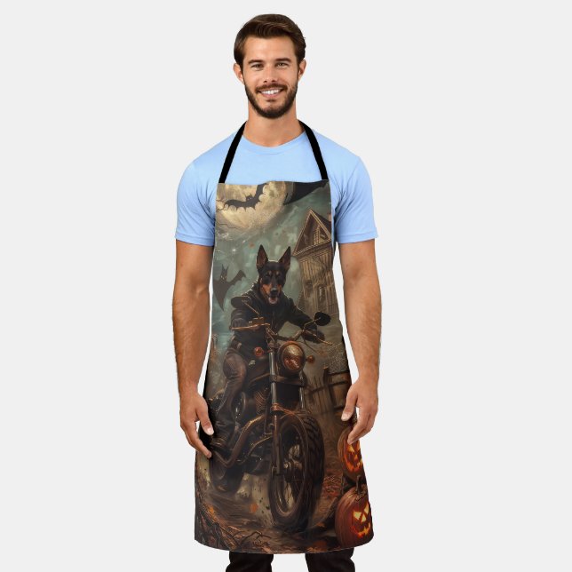 Australian Kelpie Riding Motorcycle Halloween  Apron (Worn)