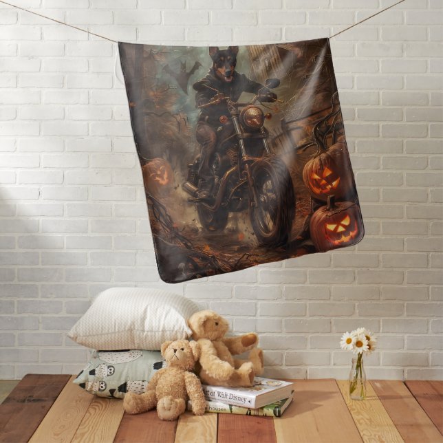 Australian Kelpie Riding Motorcycle Halloween  Baby Blanket (In Situ)