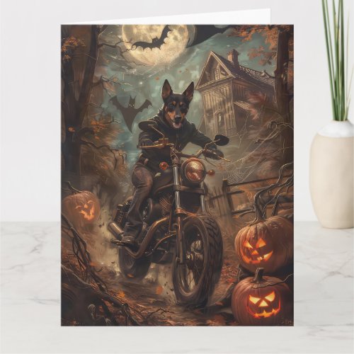 Australian Kelpie Riding Motorcycle Halloween  Card