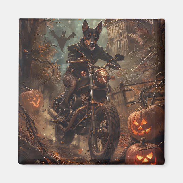 Australian Kelpie Riding Motorcycle Halloween  Magnet (Front)