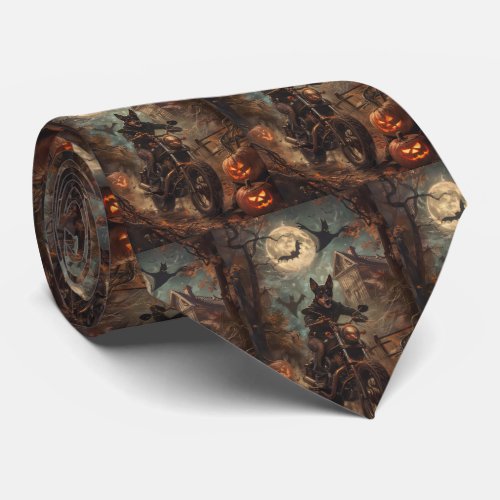 Australian Kelpie Riding Motorcycle Halloween  Neck Tie