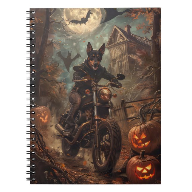 Australian Kelpie Riding Motorcycle Halloween  Notebook (Front)
