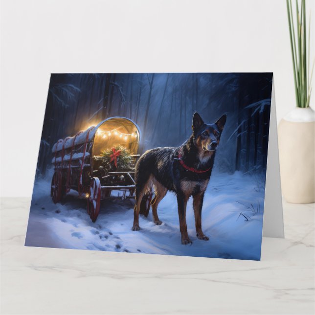 Australian Kelpie Snowy Sleigh Christmas Decor  Card (Front)