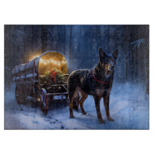Australian Kelpie Snowy Sleigh Christmas Decor Cutting Board