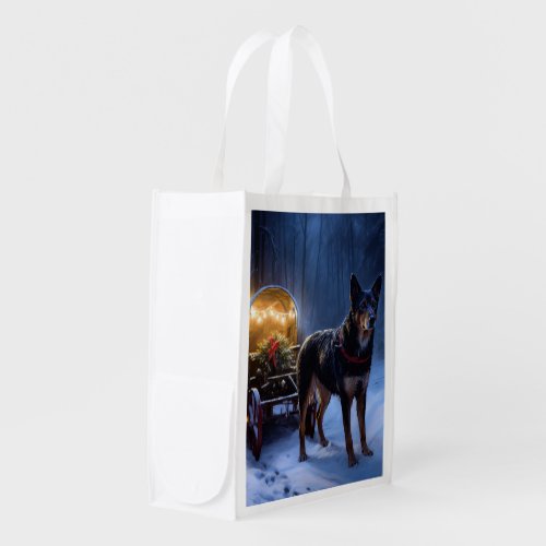 Australian Kelpie Snowy Sleigh Christmas Decor  Grocery Bag