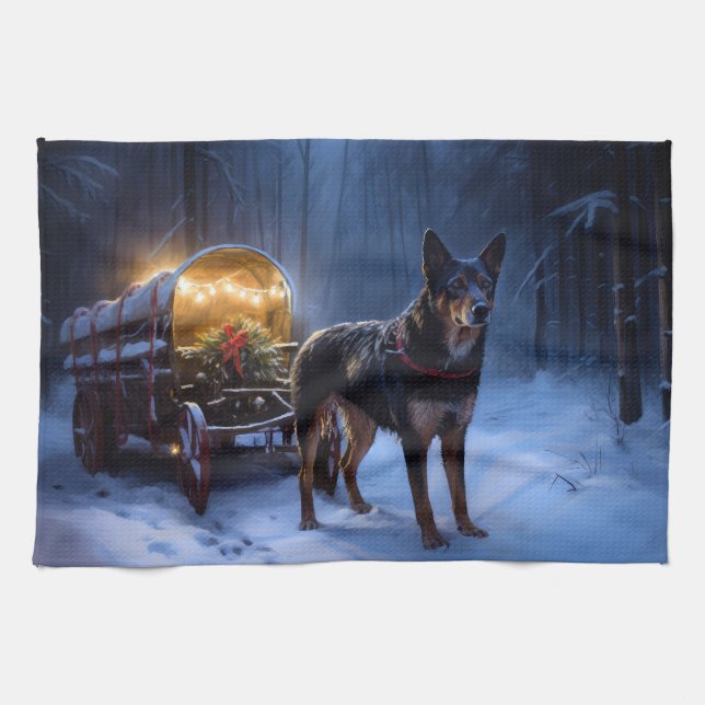 Australian Kelpie Snowy Sleigh Christmas Decor  Kitchen Towel (Horizontal)