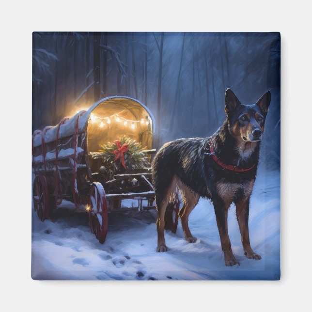 Australian Kelpie Snowy Sleigh Christmas Decor  Magnet (Front)