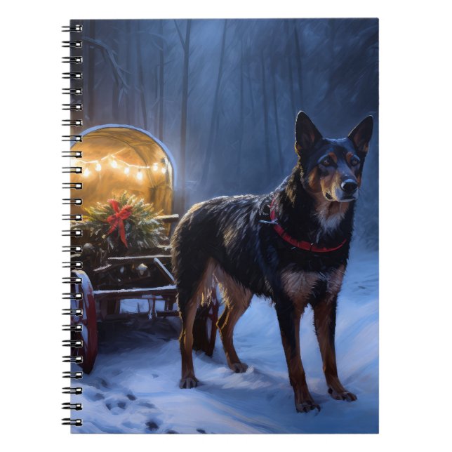 Australian Kelpie Snowy Sleigh Christmas Decor  Notebook (Front)