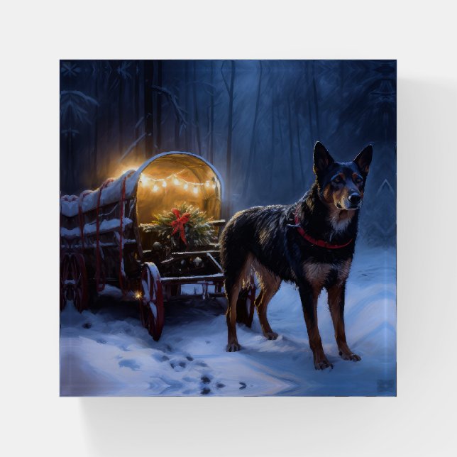 Australian Kelpie Snowy Sleigh Christmas Decor  Paperweight (Front)