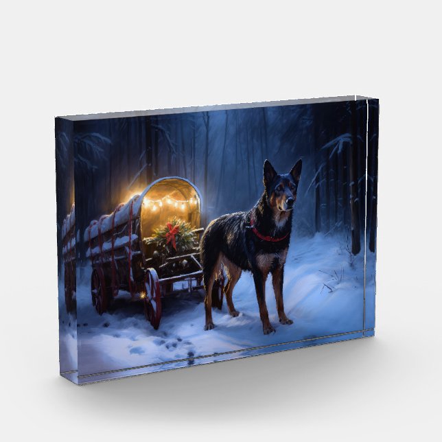 Australian Kelpie Snowy Sleigh Christmas Decor  Photo Block (Left)