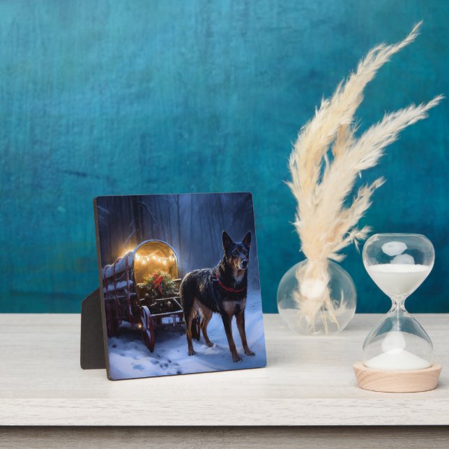 Australian Kelpie Snowy Sleigh Christmas Decor  Plaque (Insitu)