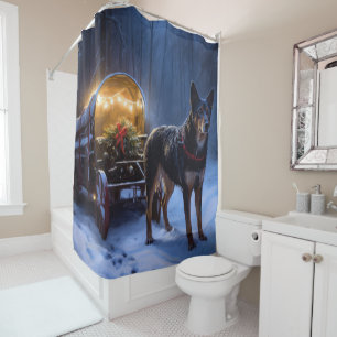 Australian Kelpie Snowy Sleigh Christmas Decor Shower Curtain