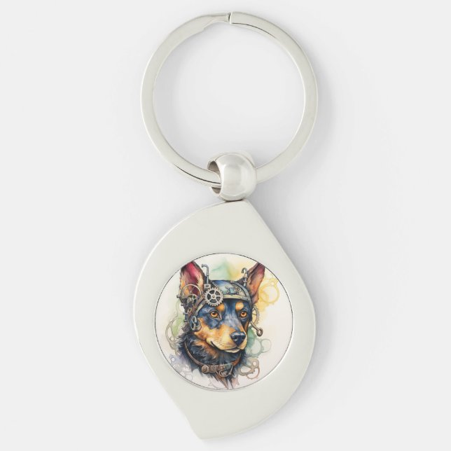 Australian Kelpie Steampunk Dog Keychain (Front)