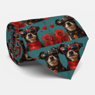 Australian Kelpie With Heart Roses Valentine's Day Neck Tie
