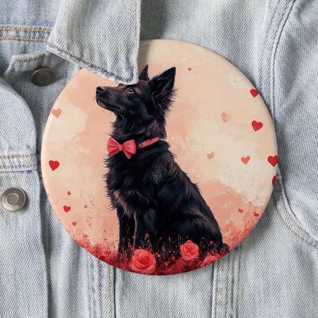 Australian Kelpie with Roses - Valentine's Day Button (In Situ)