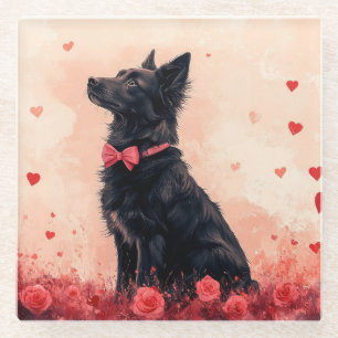Australian Kelpie with Roses - Valentine's Day Glass Coaster