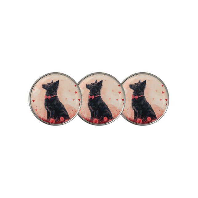 Australian Kelpie with Roses - Valentine's Day Golf Ball Marker (3 Up)