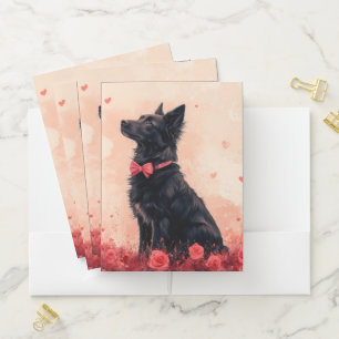 Australian Kelpie with Roses - Valentine's Day Pocket Folder