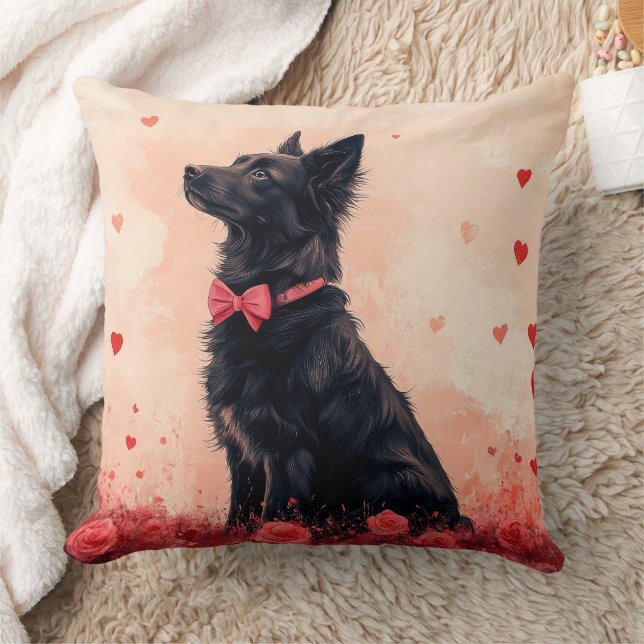 Australian Kelpie with Roses - Valentine's Day Throw Pillow (Blanket)
