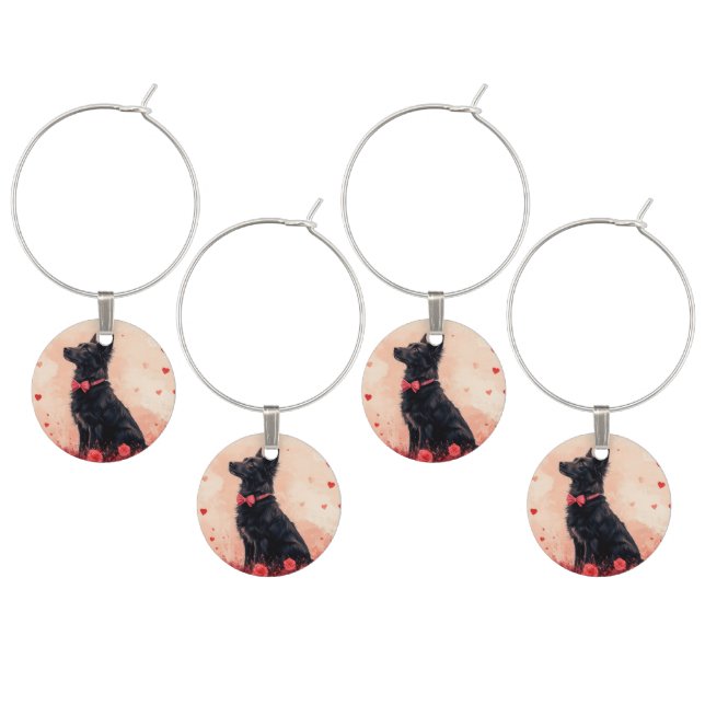 Australian Kelpie with Roses - Valentine's Day Wine Charm (Staggered)