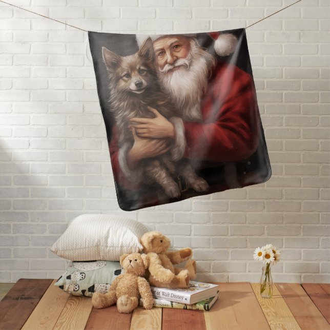 Australian Kelpie with Santa Claus Christmas Baby Blanket (In Situ)