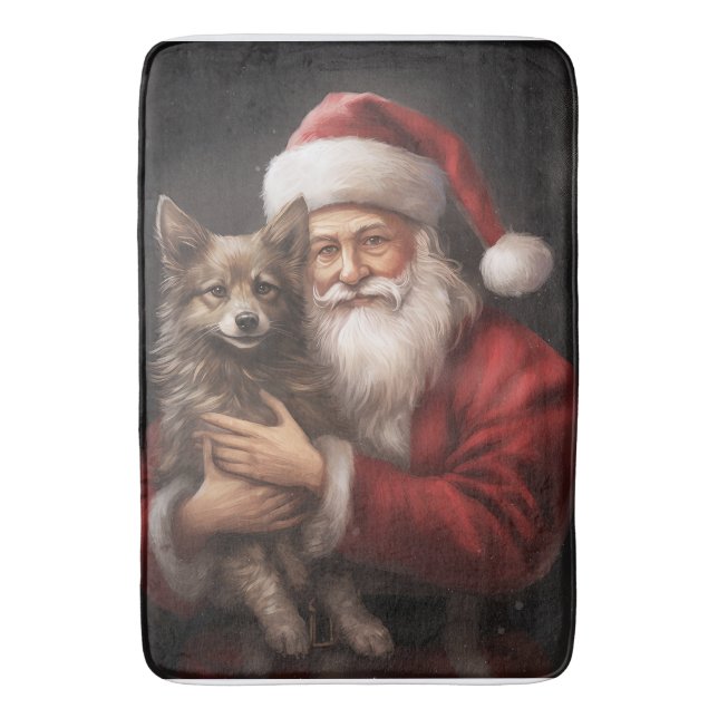 Australian Kelpie with Santa Claus Christmas Bath Mat (Front Vertical)