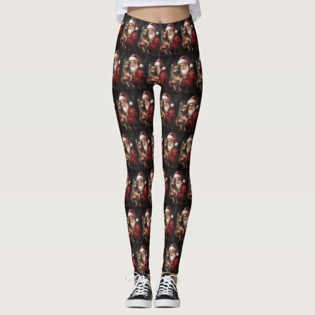 Australian Kelpie with Santa Claus Christmas Leggings (Front)