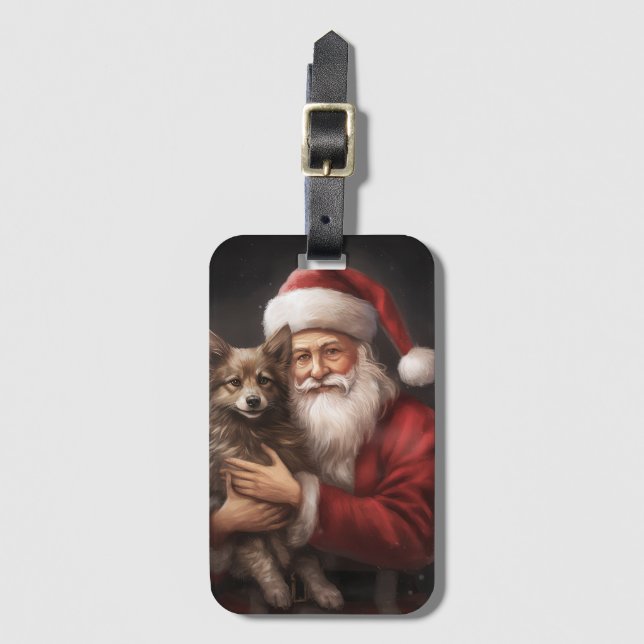 Australian Kelpie with Santa Claus Christmas Luggage Tag (Front Vertical)