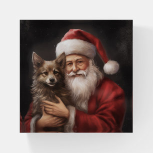 Australian Kelpie with Santa Claus Christmas Paperweight