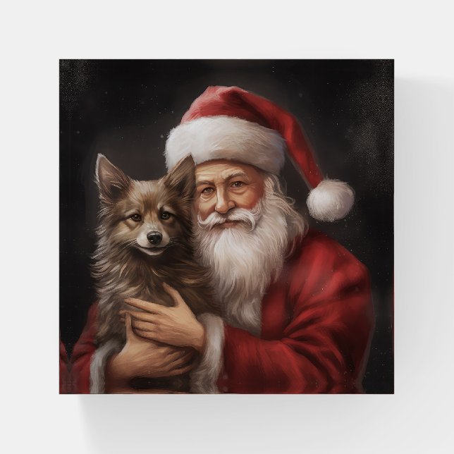 Australian Kelpie with Santa Claus Christmas Paperweight (Front)