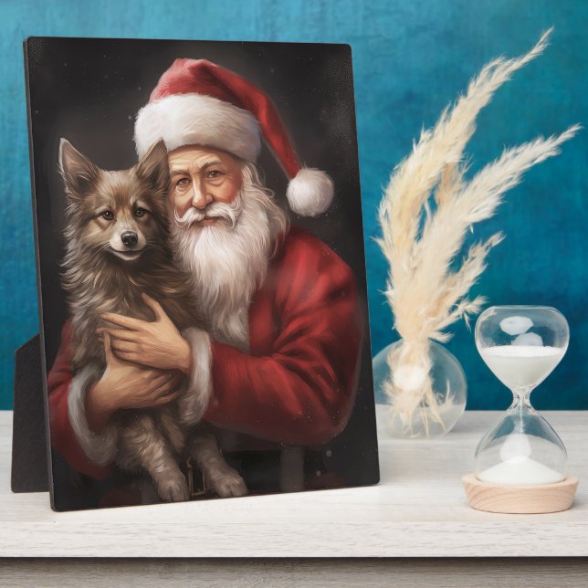 Australian Kelpie with Santa Claus Christmas Plaque (Side)