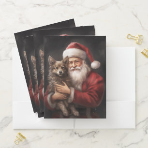 Australian Kelpie with Santa Claus Christmas Pocket Folder