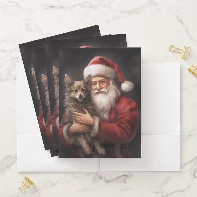 Australian Kelpie with Santa Claus Christmas Pocket Folder (In Situ)